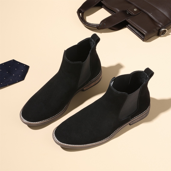 Men's Timeless Suede Leather Chelsea Boots - BLACK - 6